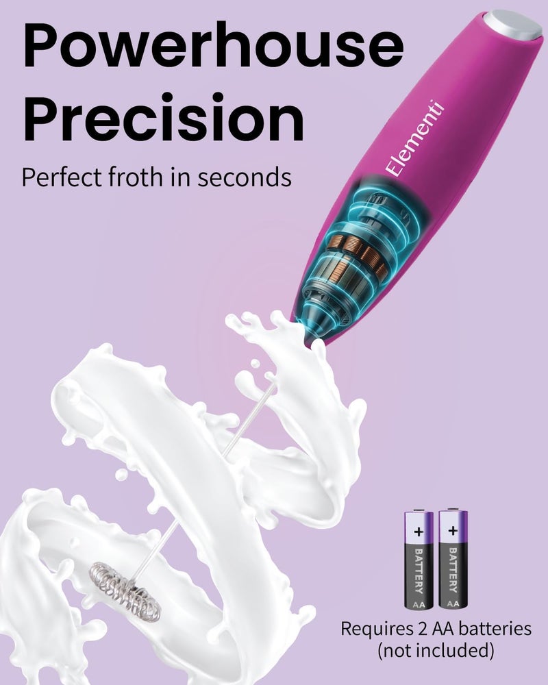 Elementi Pink Milk Frother Wand - Electric Handheld Matcha Whisk - Hand Frother for Coffee & Frappe Maker - Coffee Mixer - Electric Drink Stirrer - Hand Held Blender Stick & Mini Mixer (Hot Pink) - Image 3